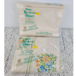 Vintage 70s West Point Floral Butterfly Full Double Fitted & Flat Sheets Set NEW
